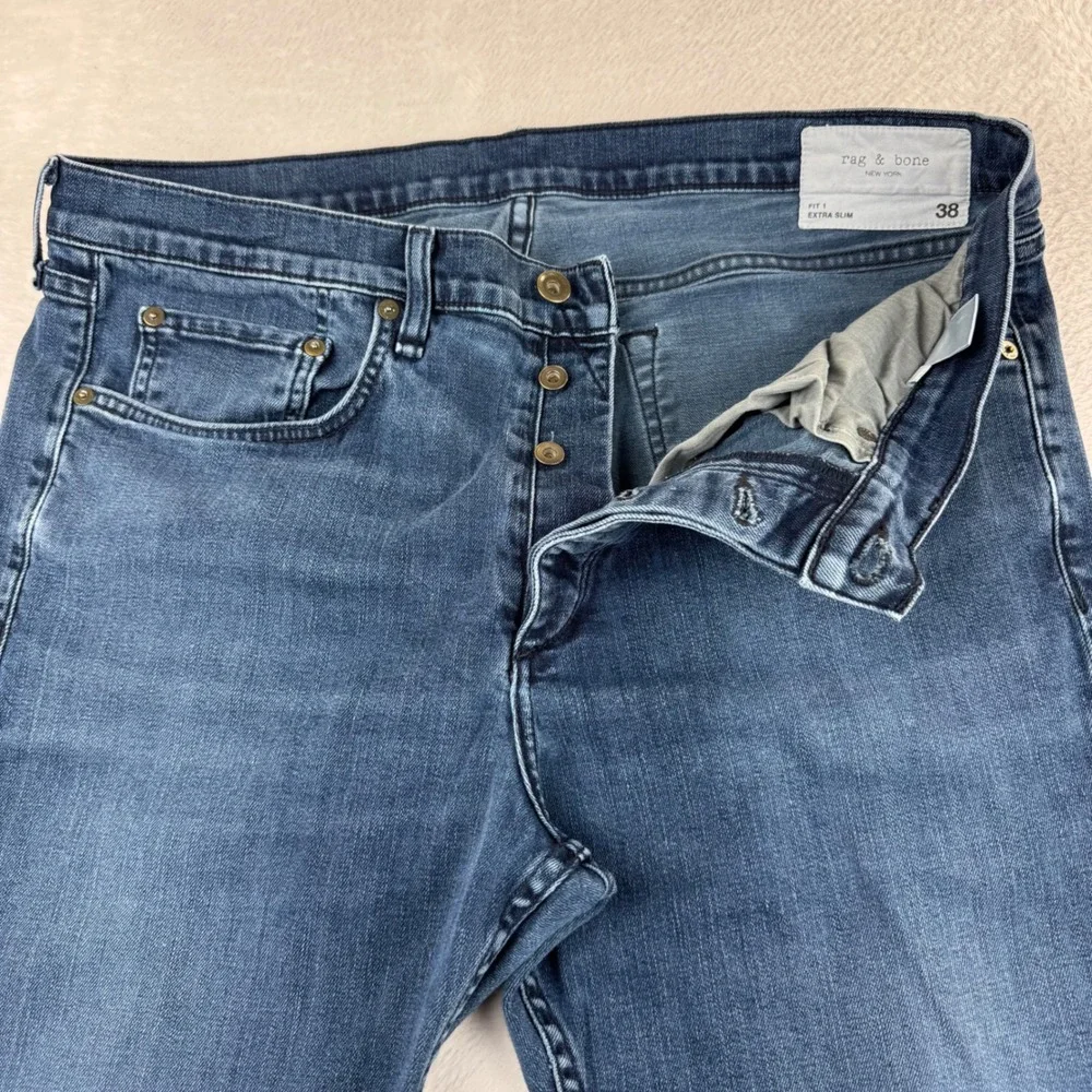 Rag‎ & Bone Fit 1 Extra Slim Jeans Mens 38 Blue Bayview Button Fly Made in USA